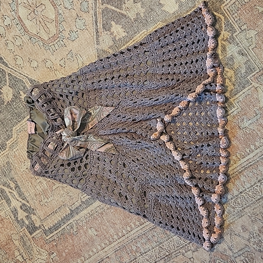 Vintage Hybrid Cloz unique grey knit skirt with pink paisley tie fully lined - Picture 4 of 4